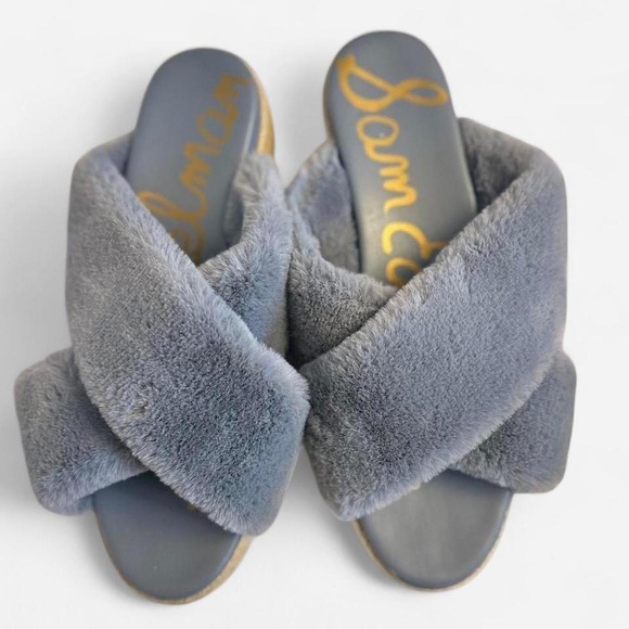 Sam Edelman Shoes - Sam Edelman Zia platform slipper sandals faux fur espadrille slipper blue grey